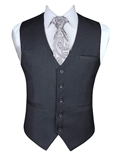 Enlision Anzugweste Herren Dunkelgrau Formelle Weste Hochzeit Einfarbige Anzugwesten Elegant Business Westen Männer mit Taschen XXL von Enlision