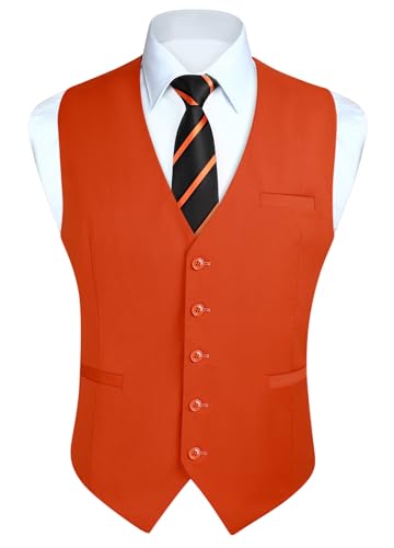 Enlision Anzugweste Herren Orange Formelle Weste Hochzeit Einfarbige Anzugwesten Elegant Business Westen Männer mit Taschen L von Enlision