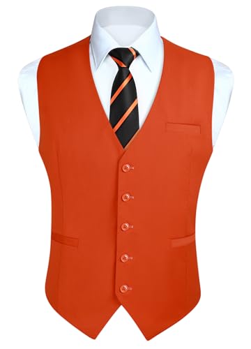 Enlision Anzugweste Herren Orange Formelle Weste Hochzeit Einfarbige Anzugwesten Elegant Business Westen Männer mit Taschen XS von Enlision