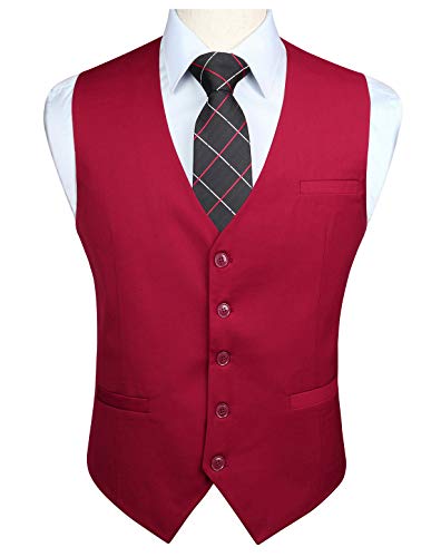 Enlision Anzugweste Herren Rot Formelle Weste Hochzeit Einfarbige Anzugwesten Elegant Business Westen Männer mit Taschen L von Enlision