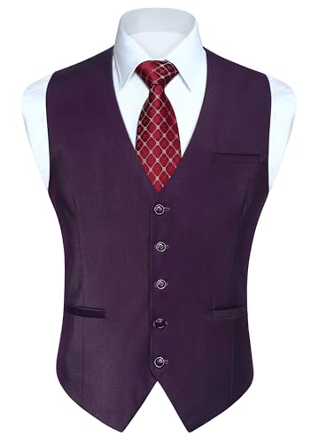 Enlision Anzugweste Herren Violett Formelle Weste Hochzeit Einfarbige Anzugwesten Elegant Business Westen Männer mit Taschen 3XL von Enlision