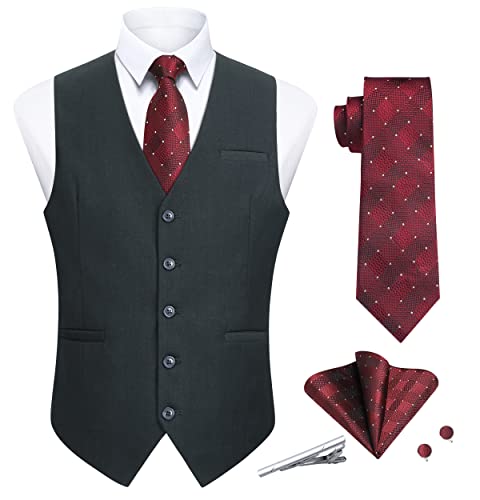 Enlision Anzugwesten Für Herren Elegant Formale Grau Weste Krawatte Einstecktuch Set Westen für Bräutigam Hochzeit L von Enlision