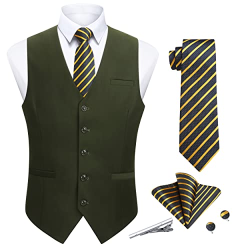 Enlision Anzugwesten Für Herren Formale Elegant Weste Krawatte Einstecktuch Set Dunkelgrüne Anzug Westen für Bräutigam Hochzeits XL von Enlision