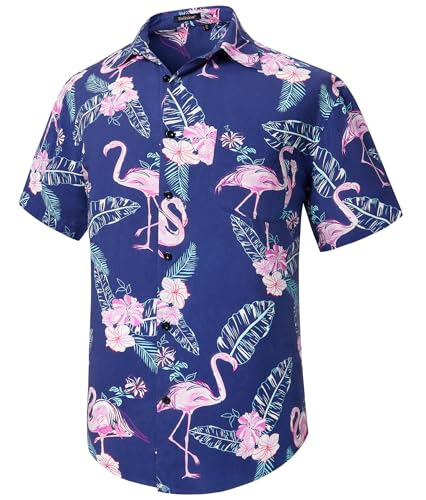 Enlision Herren Funky Hawaiihemd Männer Blumenblatt Flamingo Hemden Kurzarm Vordertasche Urlaub Sommer Aloha Bedruckter Strand Lässig Bügelfrei Hawaii Blumenhemd M von Enlision
