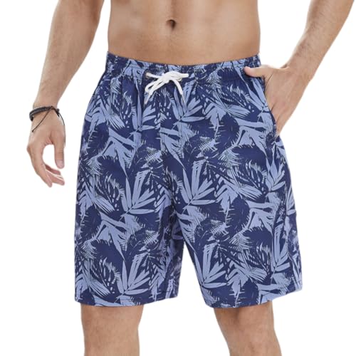 Enlision Badehose Herren Badeshorts Hawaii Shorts Blau Blätter Muster Schnelltrocknend Schwimmhose Surfn Boardshorts für Männer mit Mesh Futter S von Enlision