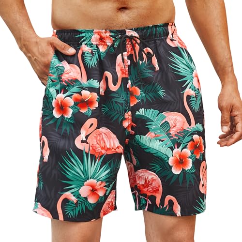 Enlision Badehose Herren Schnelltrocknend Badeshorts Hawaii Badehosen Flamingo Strandshorts Kurze Hose Shorts Schwarz für Sommer Surfen Urlaub XXXL von Enlision