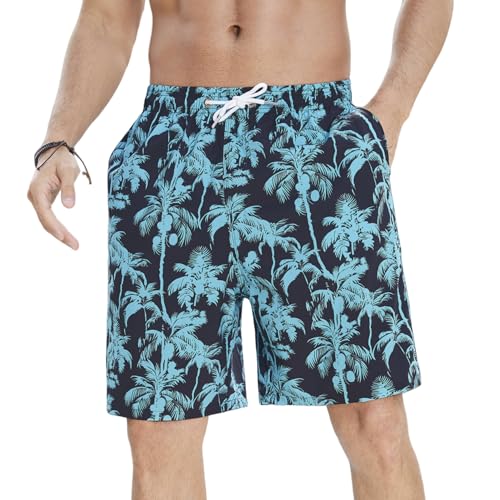Enlision Badehosen für Herren Badeshorts Hawaii Bade Hose Schnelltrocknend Schwarz Kokosnussbaum Muster Bermuda Boardshorts Männer mit Netzfutter S von Enlision