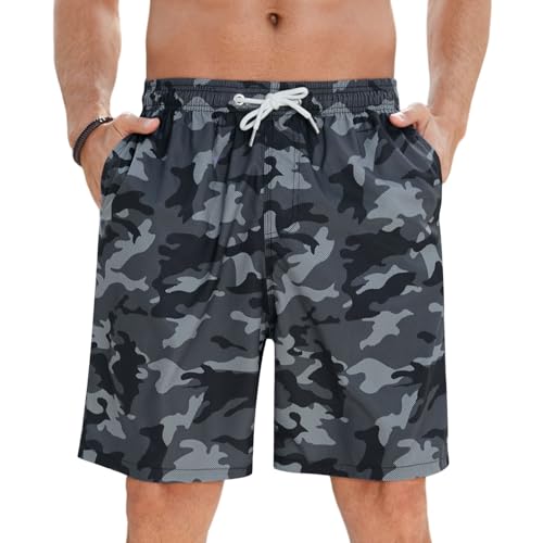 Enlision Badeshorts Herren Badehose Hawaii Shorts Kurze Bade Hose Grau Schnelltrocknend Surfn Schwimmhose Boardshorts für Männer mit Mesh Futter 3XL von Enlision