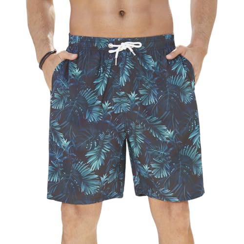 Enlision Badeshorts Herren Badehose Hawaii Shorts Schwarz Kurze Bade Hose Schnelltrocknend Blatt Gemustert Boardshorts für Männer mit Mesh Futter 2XL von Enlision