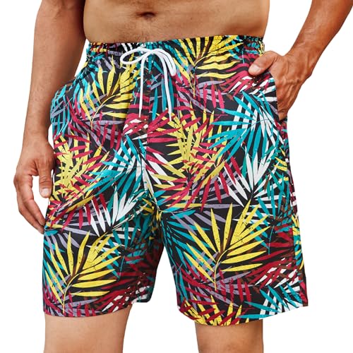 Enlision Badeshorts Herren Badehose Sommer Freizeit Shorts Strandshorts Kurze Hose Surf Hawaii Blätter Muster Boardshorts für Männer mit Tasche L von Enlision