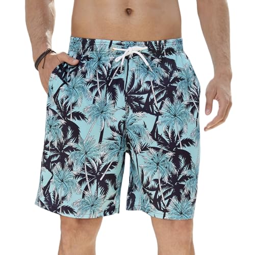 Enlision Badeshorts Herren Badehose Sommer Hawaii Shorts Männer Blau Schnelltrocknend Palme Muster Freizeit Boardshorts für Surfn Urlaub Strand M von Enlision