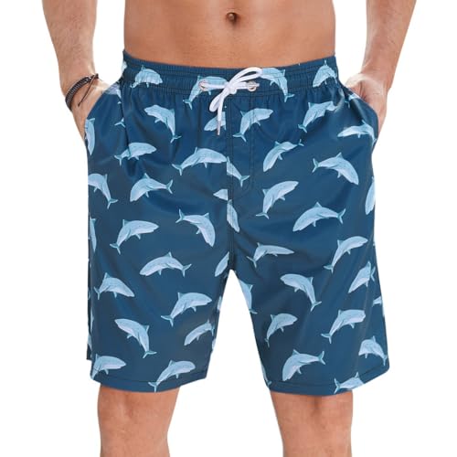 Enlision Badeshorts für Herren Marineblau Badehose Hawaii Shorts Herren Schnelltrocknend Sommer Strandshorts Boardshorts Männer mit Netzfutter S von Enlision