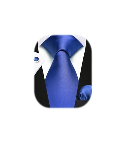 Enlision Blau Krawatte Herren Seide Hochzeit Krawatten und Einstecktuch mit Manschettenknöpfe Set Elegant Einfarbig Seidenkrawatte mit Taschentuch Business Party von Enlision