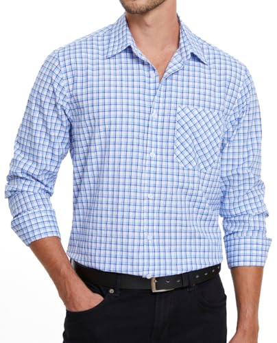 Enlision Blau Weiß Hemd Kariert Herren Langarm Freizeithemden Kariertes Hemden Herrenhemd Langarmhemd Bügelfrei Holzfällerhemd für Männer 4XL von Enlision