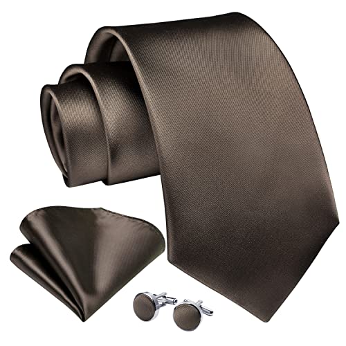 Enlision Braun Krawatte Herren Seide Hochzeit Krawatten und Einstecktuch mit Manschettenknöpfe Set Elegant Einfarbig Seidenkrawatte mit Taschentuch Business Party von Enlision