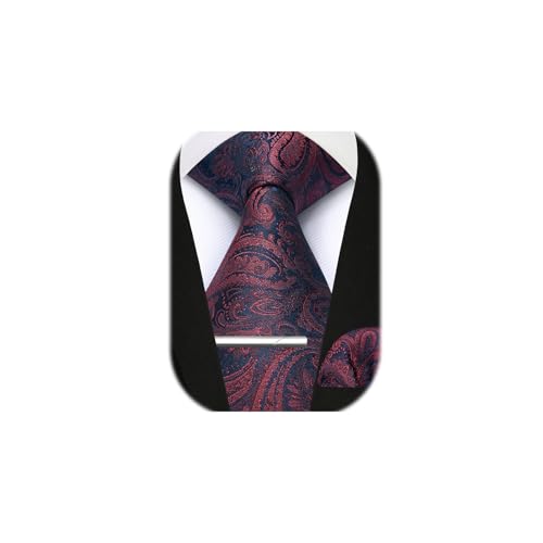 Enlision Krawatten Set für Herren mit Einstecktuch und Krawattennadel Paisley Burgunder Hochzeit Business von Enlision