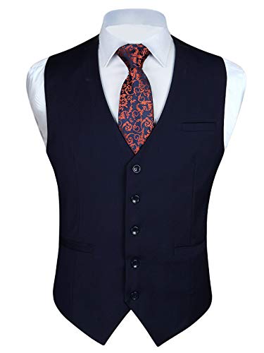 Enlision Anzugweste Herren Navy Blau Formelle Weste Hochzeit Einfarbige Anzugwesten Elegant Business Westen Männer mit Taschen 4XL von Enlision