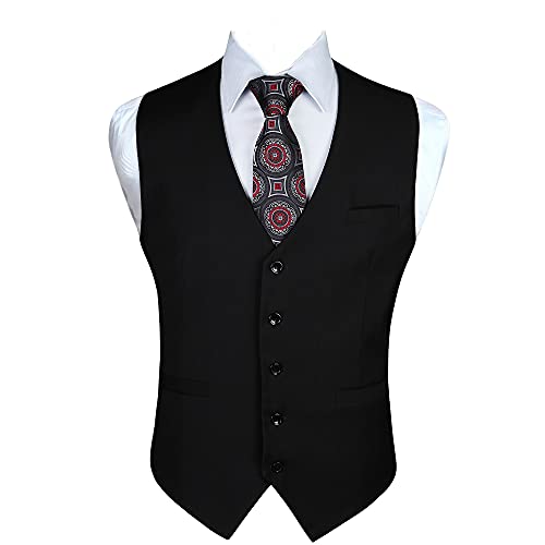 Enlision Anzugweste Herren Schwarz Formelle Weste Hochzeit Einfarbige Anzugwesten Elegant Business Westen Männer mit Taschen XL von Enlision