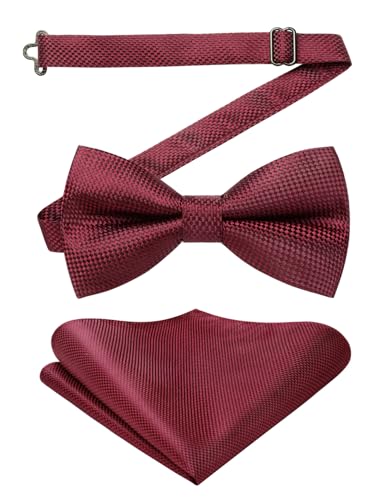 Enlision Fliege Burgund Herren Fliege mit Einstecktuch Vorgebunden Formell Einfarbig Hochzeit Party Festival von Enlision