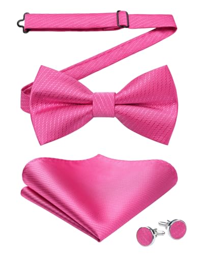 Enlision Fliege Herren Rosa Vorgebundene Fliege und Einstecktuch mit Manschettenknöpfe Set Einfarbig Hochzeit Fliege Anzug mit Haken von Enlision