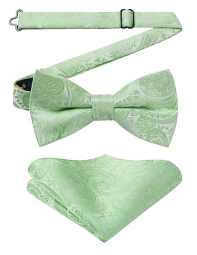 Enlision Fliege Herren mit Einstecktuch Fliegen für Herren Salbeigrüne Paisley Hochzeit Vorgebunden Schleife Anzug Fliege und Taschentuch Set von Enlision