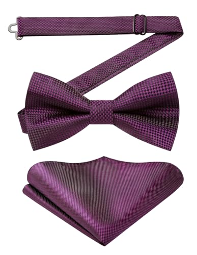 Enlision Fliege Lila für Herren Vorgebunden Fliege mit Einstecktuch Einstellbar Einfarbig Anzug Elegant Hochzeit von Enlision