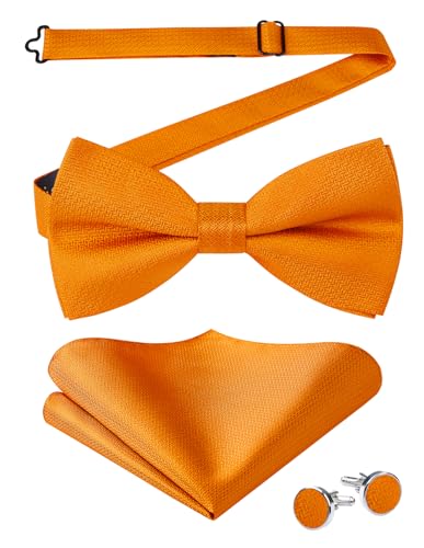 Enlision Fliege Orange Herren Vorgebundene Fliegen und Einstecktuch mit Manschettenknöpfe Set Einfarbig Fliege Anzug für Hochzeit Party von Enlision