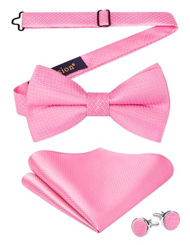 Enlision Fliege Rosa Herren Vorgebundene Fliegen und Einstecktuch mit Manschettenknöpfe Set Einfarbig Hochzeit Fliege Anzug mit Haken von Enlision