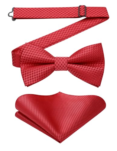 Enlision Fliege Rot Herren mit Einstecktuch - Fliegen für Herren Hochzeit Vorgebunden Schleife Anzug Fliege und Taschentuch Set mit Geschenkbox von Enlision