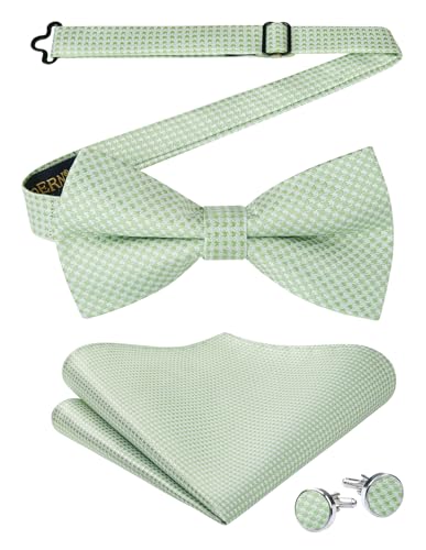 Enlision Fliege Salbeigrün Herren Vorgebundene Fliegen und Einstecktuch mit Manschettenknöpfe Set Einfarbig Fliege Anzug für Hochzeit Smoking Party von Enlision