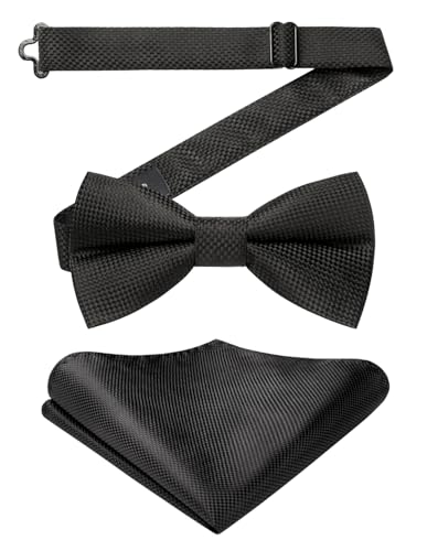 Enlision Fliege Schwarz Herren Einfarbig Anzug Fliege mit Einstecktuch Vorgebunden Einstellbar Party Smoking von Enlision