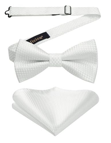 Enlision Fliege Weiß Herren Anzug Fliegen mit Einstecktuch Set Vorgebunden Formelle Hochzeit Smoking Schleife und Taschentuch für Männer von Enlision