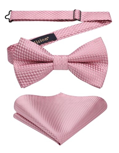 Enlision Fliegen Herren Rosa Anzug Fliege mit Einstecktuch Set Vorgebunden Formelle Hochzeit Smoking Schleife und Taschentuch für Männer von Enlision