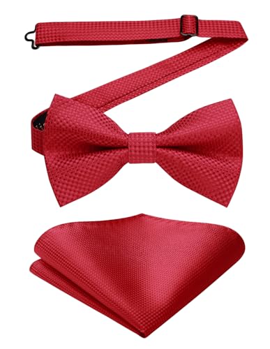 Enlision Fliegen für Herren Rot Anzug Fliegen mit Einstecktuch Set Hochzeit Formelle Herrenfliege Vorgebunden Verstellbare Smoking Schleife und Taschentuch Männer von Enlision