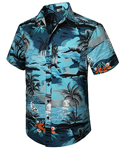 Enlision Flowers Freizeithemden Kurzarm Hawaiian Button Down Funky Flowers Freizeithemd mit Taschen Strandurlaub XXL, Z01 - Blau von Enlision