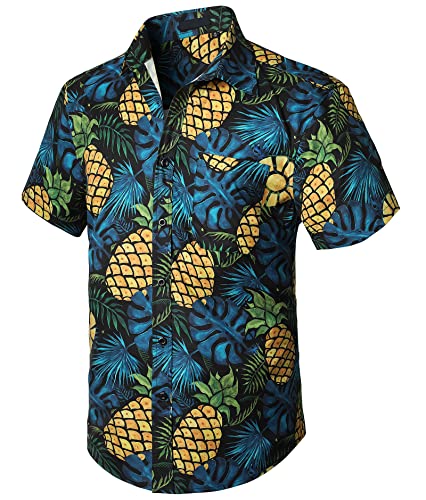 Enlision Funky Ananas Hawaiihemd Herren Kurzarm Gelb Freizeit Sommer Hawaii Hemden Blau Blatt Aloha Unisex Strand Bedruckter Hemd Party Urlaub S von Enlision