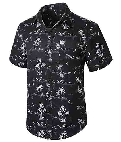 Enlision Funky Hawaiihemd Herren Casual Floral Blumenmuster Kurzarm Sommer Blumen Aloha Hemden Strand-Druck für den Urlaub Schwarz S-2XL von Enlision