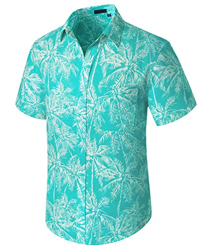 Enlision Hawaiihemd Herren Casual Beach Aqua Palmen Hemd Herren Kurzarm Bunt Vordertasche Surfen Print Sommer Blumen Aloha Urlaub Strandhemd L von Enlision