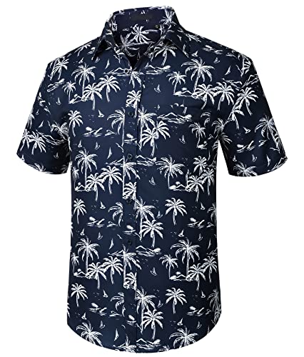 Enlision Funky Hawaiihemd für Herren Casual Kurzarm Strand Palme Print Sommer Aloha Hawaiihemd Button Down Marineblaues Hemd für Urlaub Unisex 2XL von Enlision