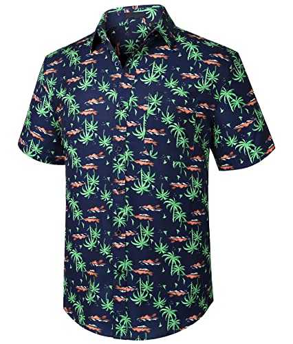 Enlision Funky Hawaiihemd für Herren Casual Kurzarm Strand Palme Print Sommer Aloha Hawaiihemd Button Down Marineblaues Hemd für Urlaub Unisex 2XL von Enlision