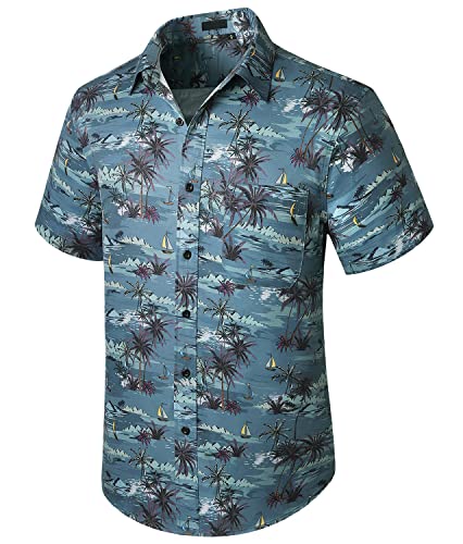 Enlision Hawaii Hemd Kurzarm Herren Blau Palmen Surfen Funky Hawaiihemd Sommer Hemden Freizeit Urlaub Hemd Blumenmuster Strandhemd Bügelfrei S von Enlision