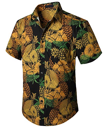 Enlision Hawaii Hemd Ananas Kurzarm Funky Hawaii Print Button-Down-Hemden für Männer Aloha Party Beach Holiday,Gelb,L von Enlision