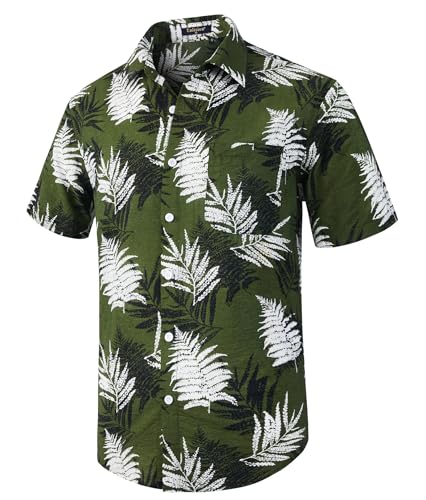 Enlision Hawaii Hemd Herren Kurzarm Grün Funky Blumenhemd Sommer Strand Aloha Bedruckter Hawaiihemden Männer mit Tasche L von Enlision