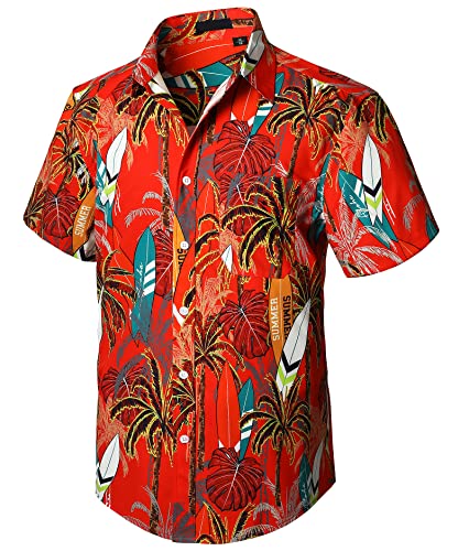 Enlision Hawaii Hemd Kurzarm Herren Funky Freizeithemd Mit Fronttasche Hawaiihemden Für Männer Frauen Für Urlaub Strand Surfen Palmen Bedruckte Oberteile,Rot,XXL von Enlision