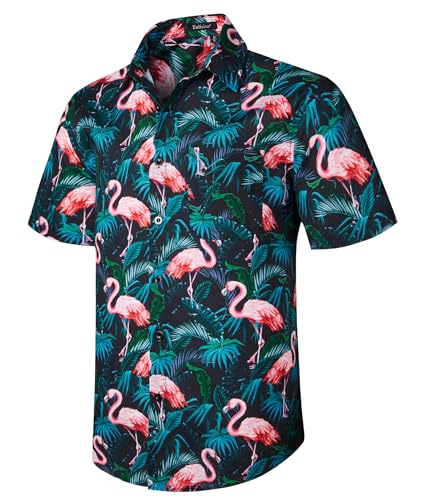 Enlision Hawaiihemd Herren Flamingo Vordertasche Kurzarm Hemd Freizeit Funky Urlaub Hemd Unisex Sommer Casual Faltenfrei Hawai Hemden XL von Enlision