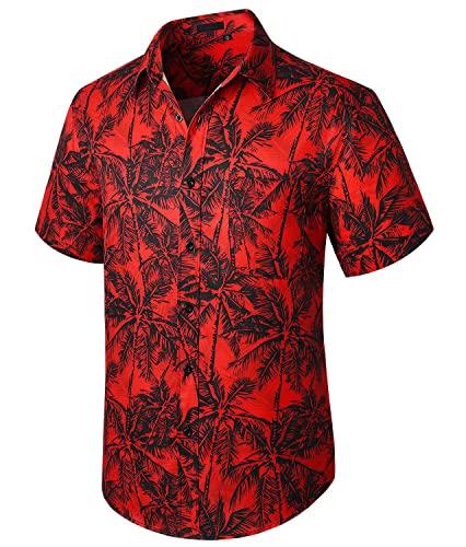 Enlision Herren Funky Hawaiihemd Kurzarm Fronttasche Hawaii-Print Casual Unisex Surfen Seaside Blumen Shirt für den Urlaub Rot S-2XL von Enlision