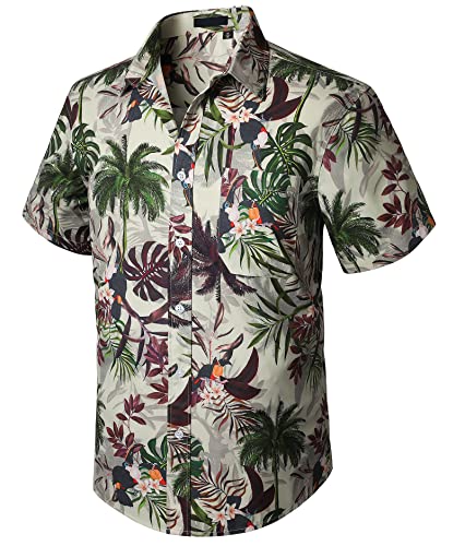 Enlision Hawaii Hemd Männer Freizeithemd Funky Hawaii-Print Kurzarm Herren Hawaiihemd Fronttasche Sommer Strand Palmen Hawaii Hemd Hemden Blume Print,Beige,XXL von Enlision