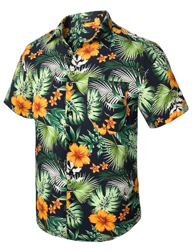 Enlision Hawaii Hemd Männer Grün Baumwolle Hawaii Kurzarmhemd Freizeit Sommerhemd Button Down Herren Hemden XXL von Enlision