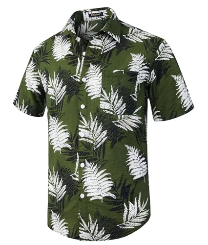 Enlision Hawaii Hemd Männer Grün Baumwolle Hawaii Kurzarmhemd Freizeit Sommerhemd Button Down Herren Hemden XXL von Enlision