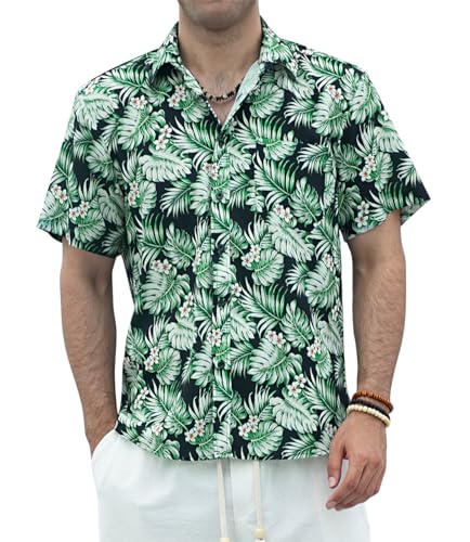 Enlision Hawaii Hemd Männer Kurzarm Hawaii Hemd Aloha Hemd Blumen Herren für Sommer Strand Freizeithemd Hawaiihemden Grün XXL von Enlision